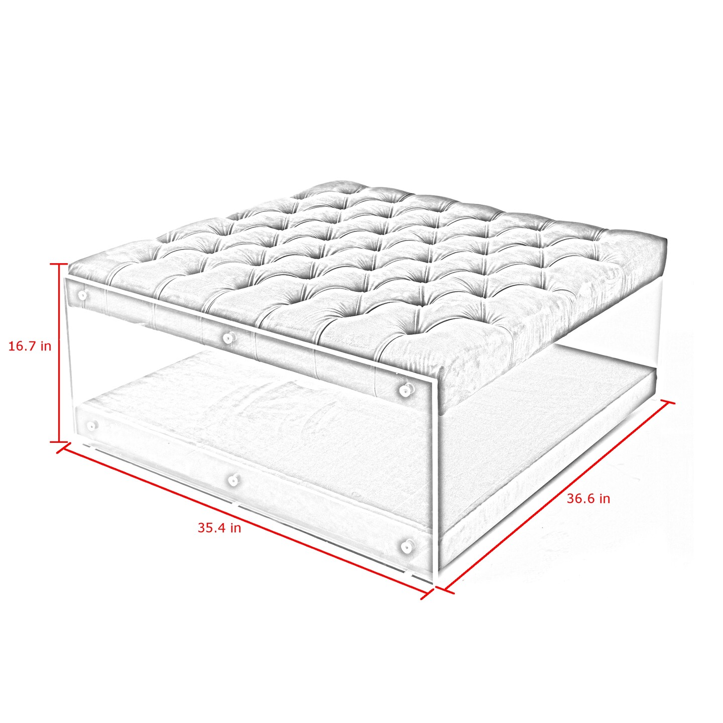 Fleur Linen/Velvet Button Tufted Clear Acrylic Side Cocktail Table Ottoman