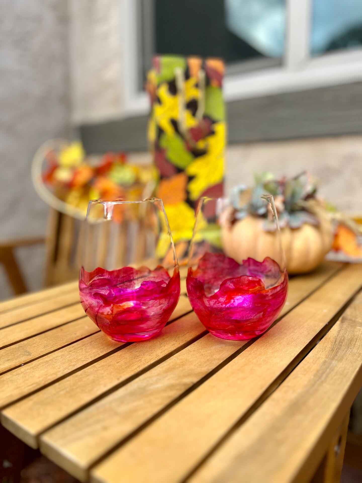 Pink wine glasses - stemless wineglasses finished with food safe epoxy resin