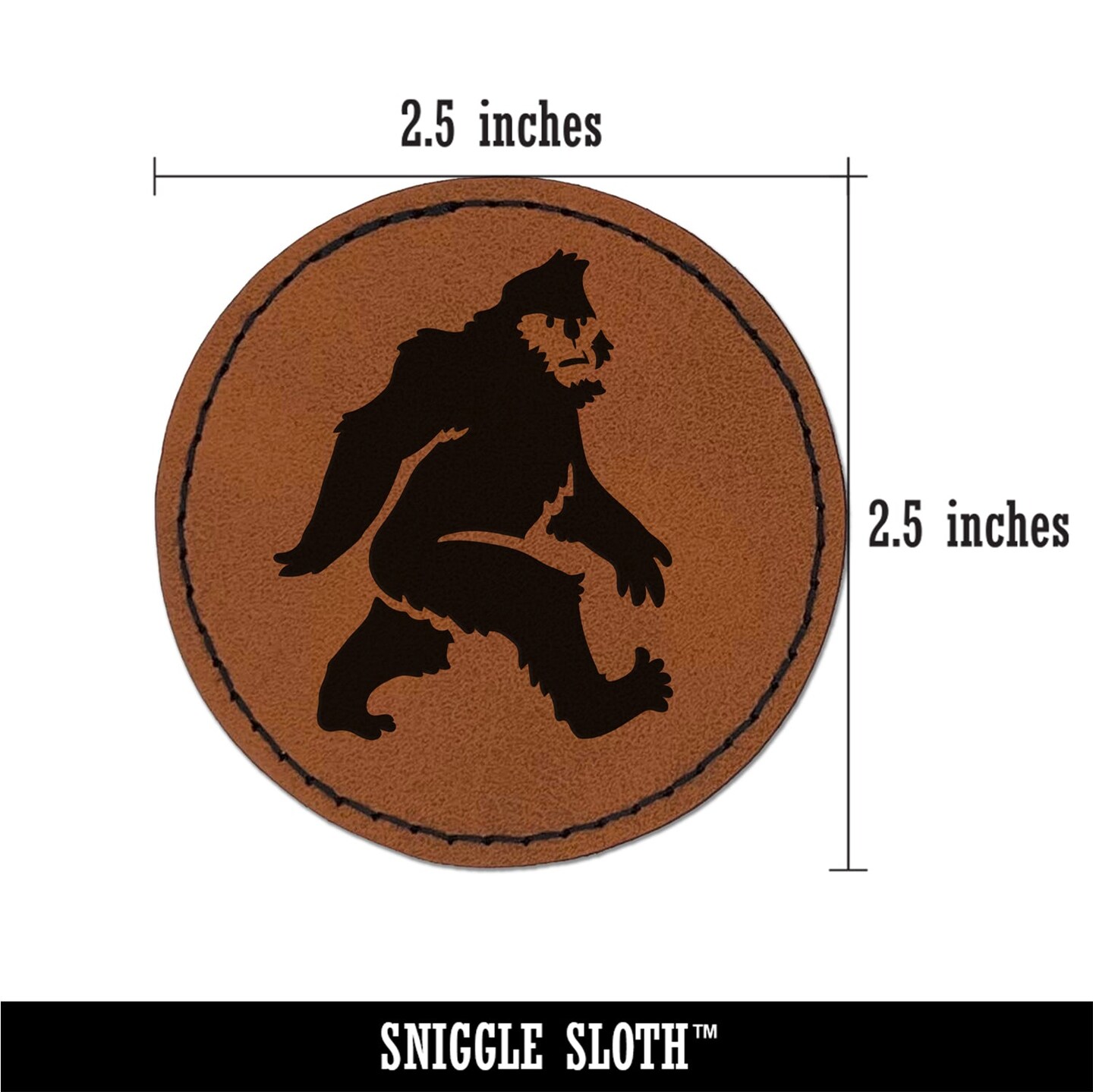 Bigfoot Sasquatch Mythical Creature Cryptid Walking Round Iron-On Engraved  Faux Leather Patch Applique - 2.5
