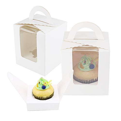 60 Pieces White Single Cupcake Boxes, Clear Window Inserts Handle Cupcake Muffins Cupcake Carriers Pastry Containers Bakery Wrapping Party Favor Packing For Wedding Cupcake Favor Boxes