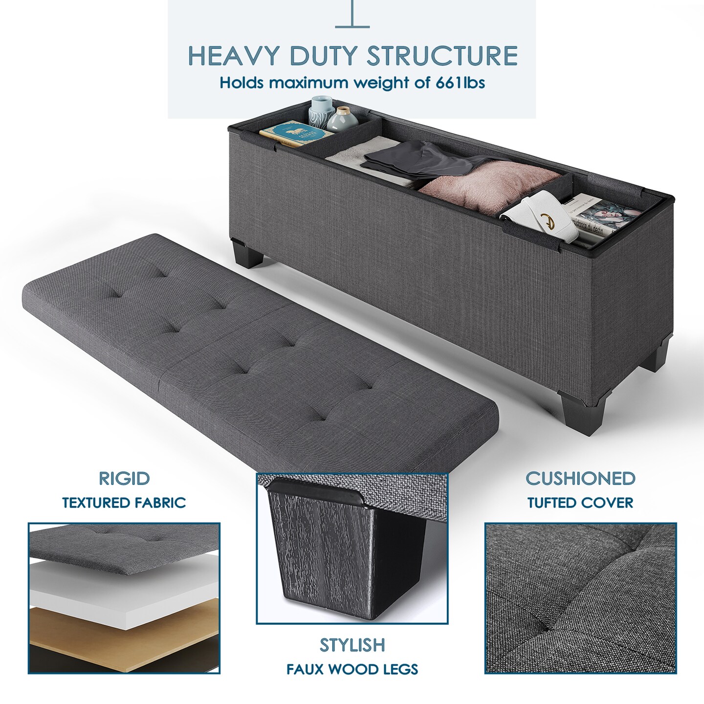StorageBud Storage Ottoman Bench with Storage Bins