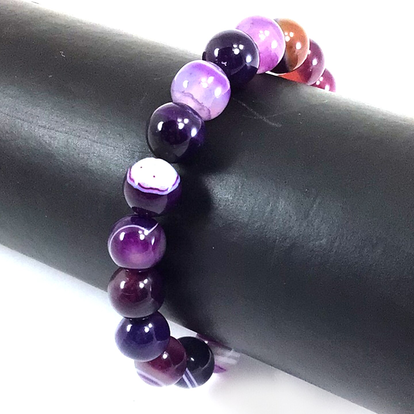 Purple Agate Bracelet Stretch Elastic Crystal Healing Purple