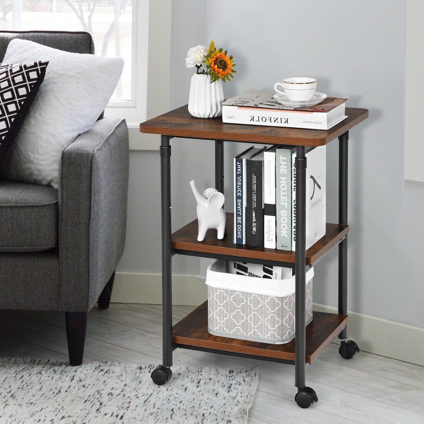 3-tier Adjustable Printer Stand with 360&#xB0; Swivel Casters