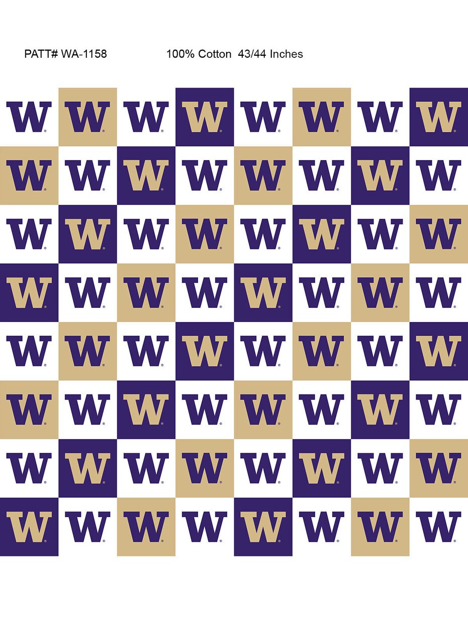 Sykel Enterprises-University of Washington Cotton Fabric-Washington Huskies Collegiate Check Cotton Quilting Fabric
