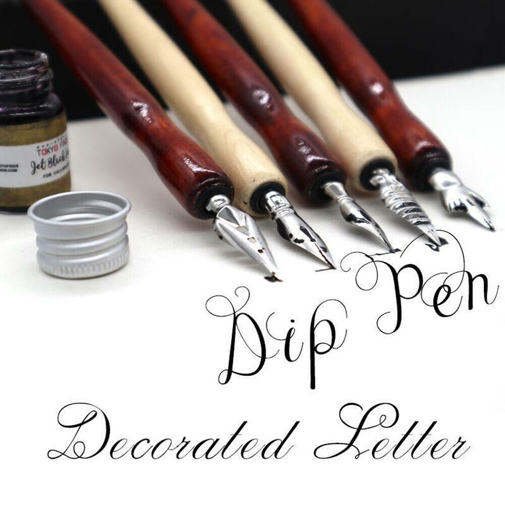 Stainless Steel Pen Nibs with Wood Holder 5 pcs