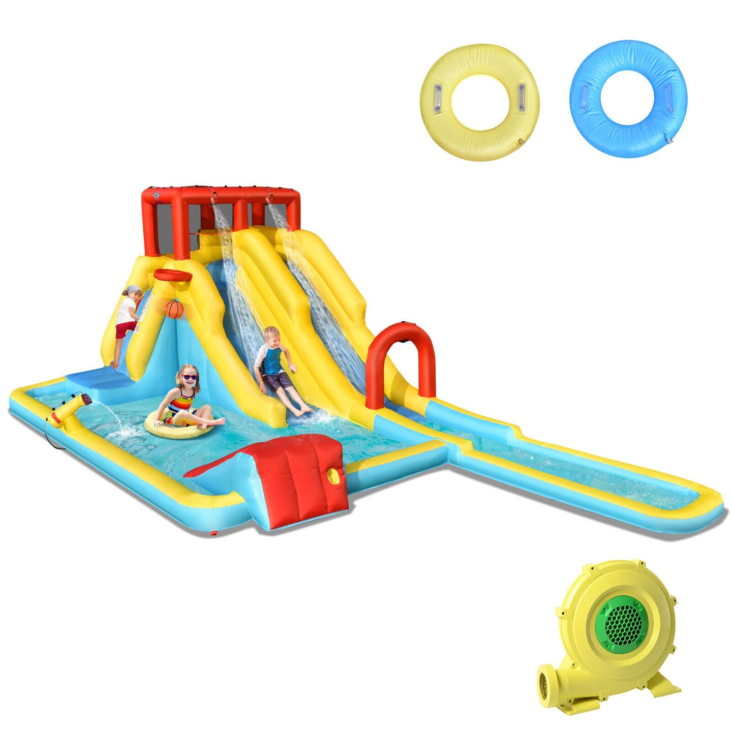 7-in-1 Inflatable Dual Slide Water Park Bounce House