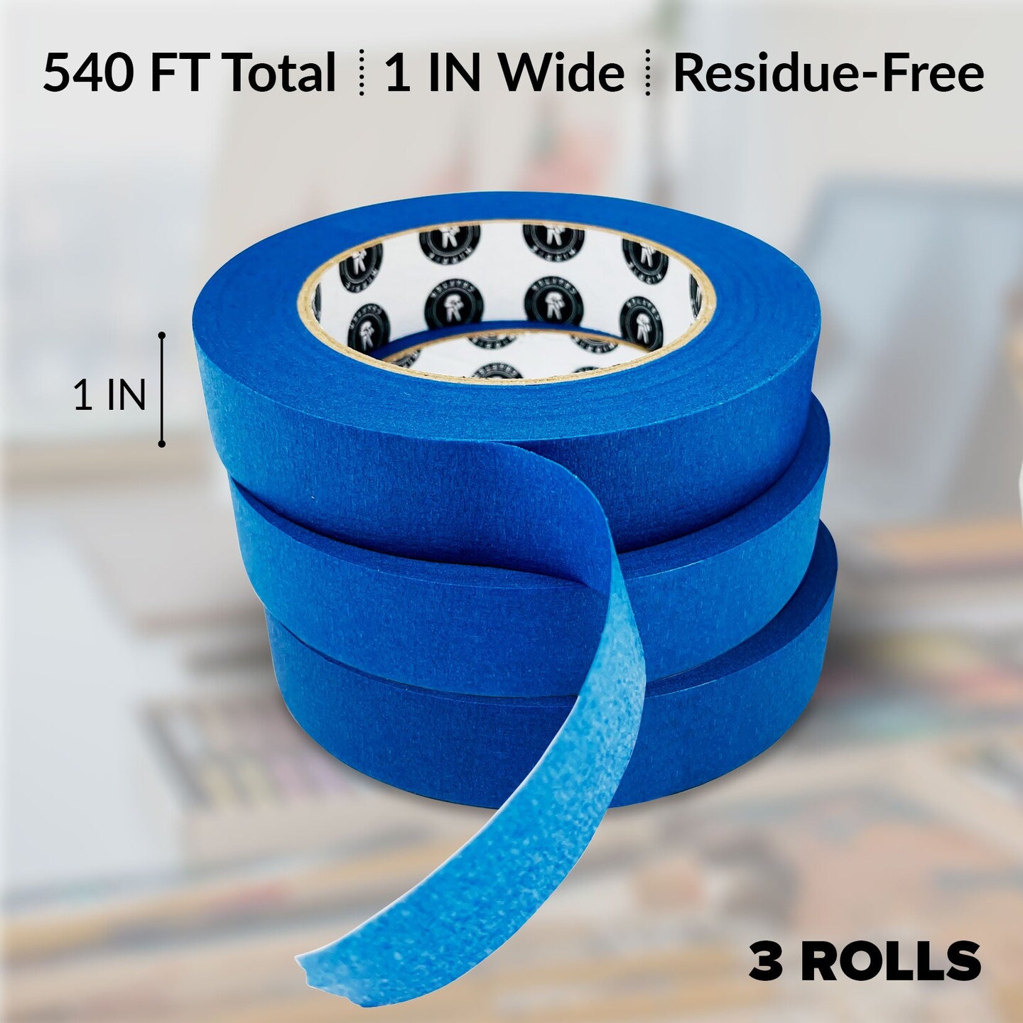 Blue Painters Tape 1 inch Wide 3 Pack Blue Tape for Painting 1" Thick x 60 YDS Masking Tape 1 Inch Wide Removable Bulk Paint Tape for Pattern Walls 180 YDS Total