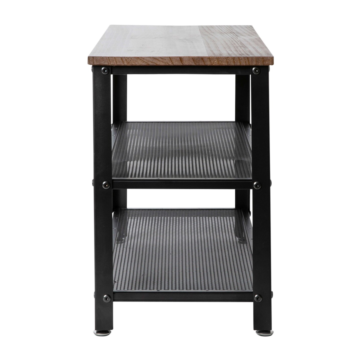 Emma and Oliver Isla 3-Tier Storage Bench with Metal Mesh Shelves for Entryway, Mudroom, or Bedroom