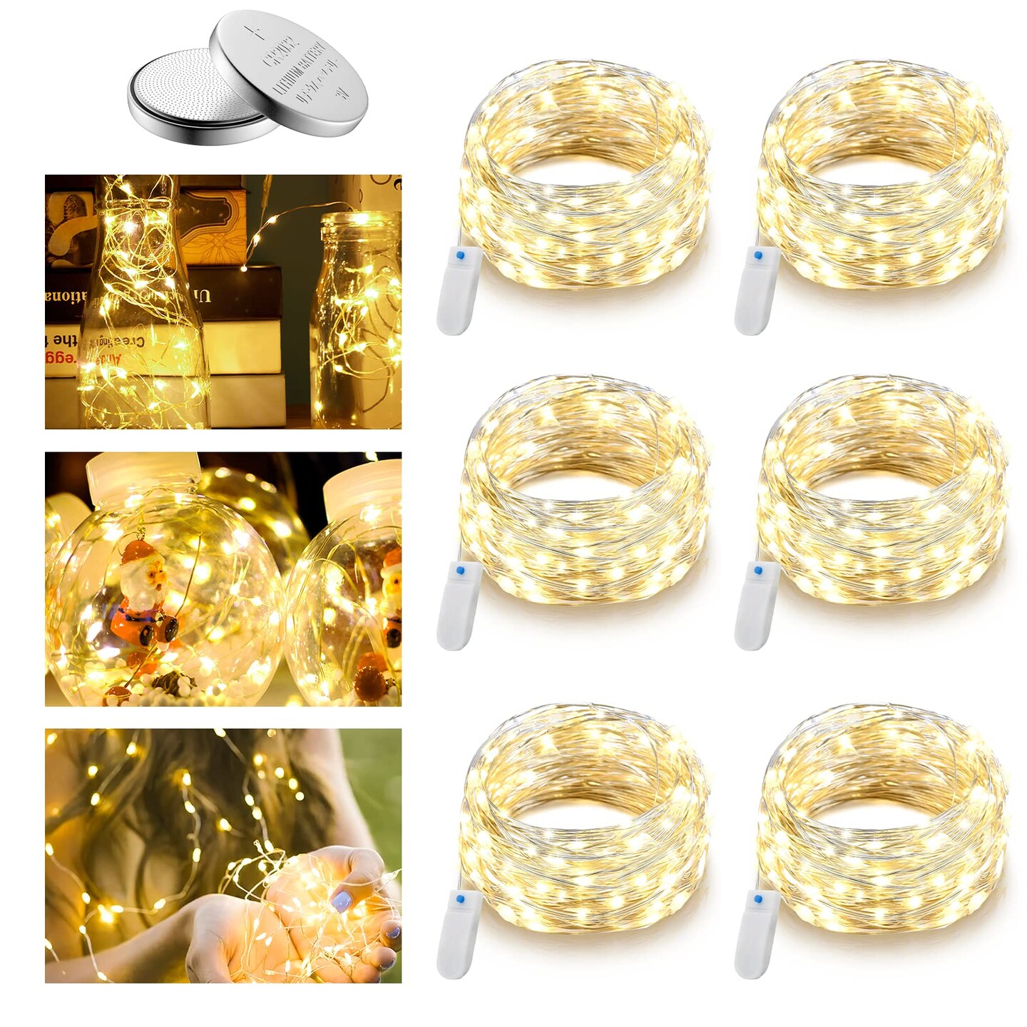 6 pack 30 LED Warm White Battery Operated Fairy Lights 10&#x27;Long | Batteries Included | Great for Mason Jars, Holiday Projects etc