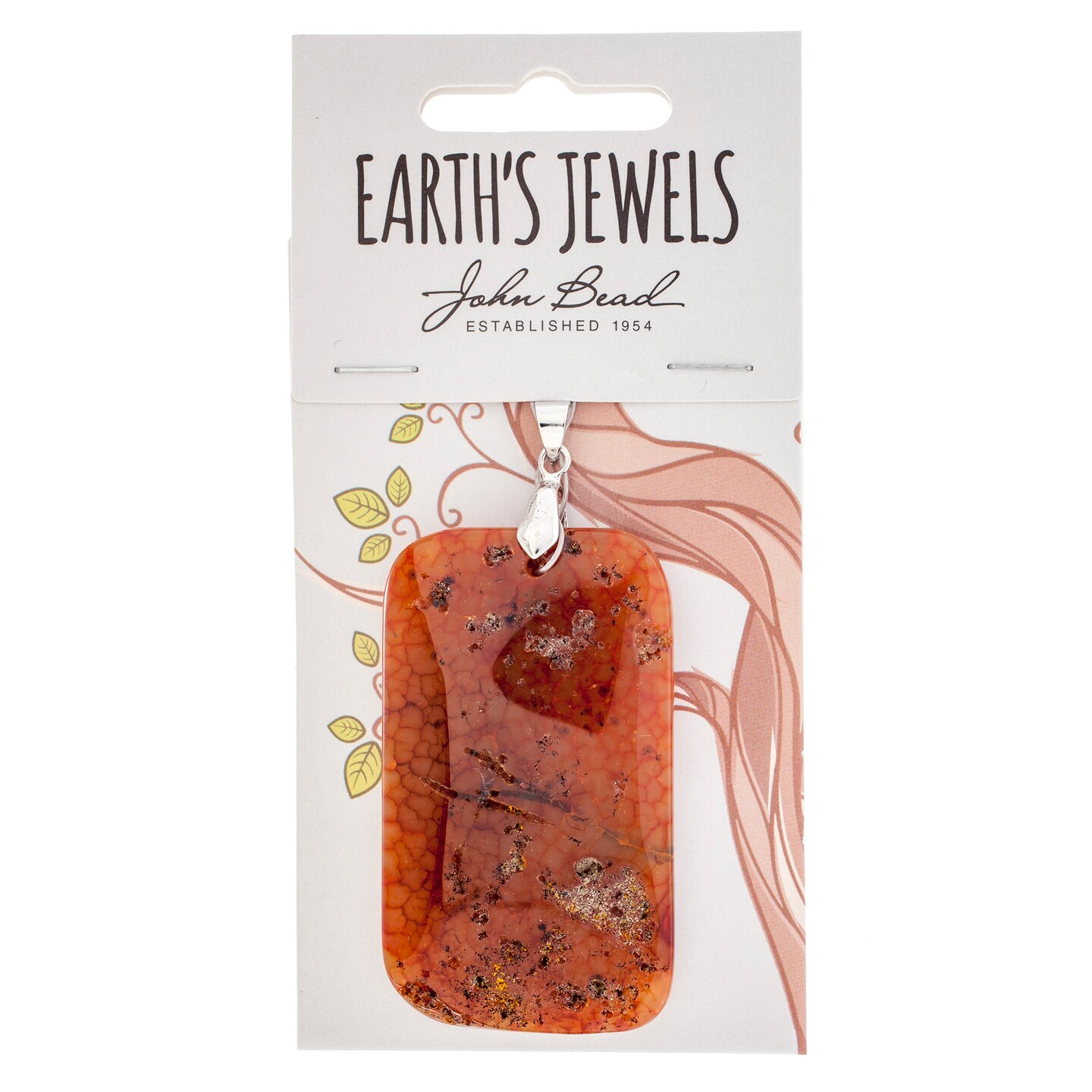 Earth&#x27;s Jewel 55mm Orange Semi-Precious Rectangle Agate Pendant