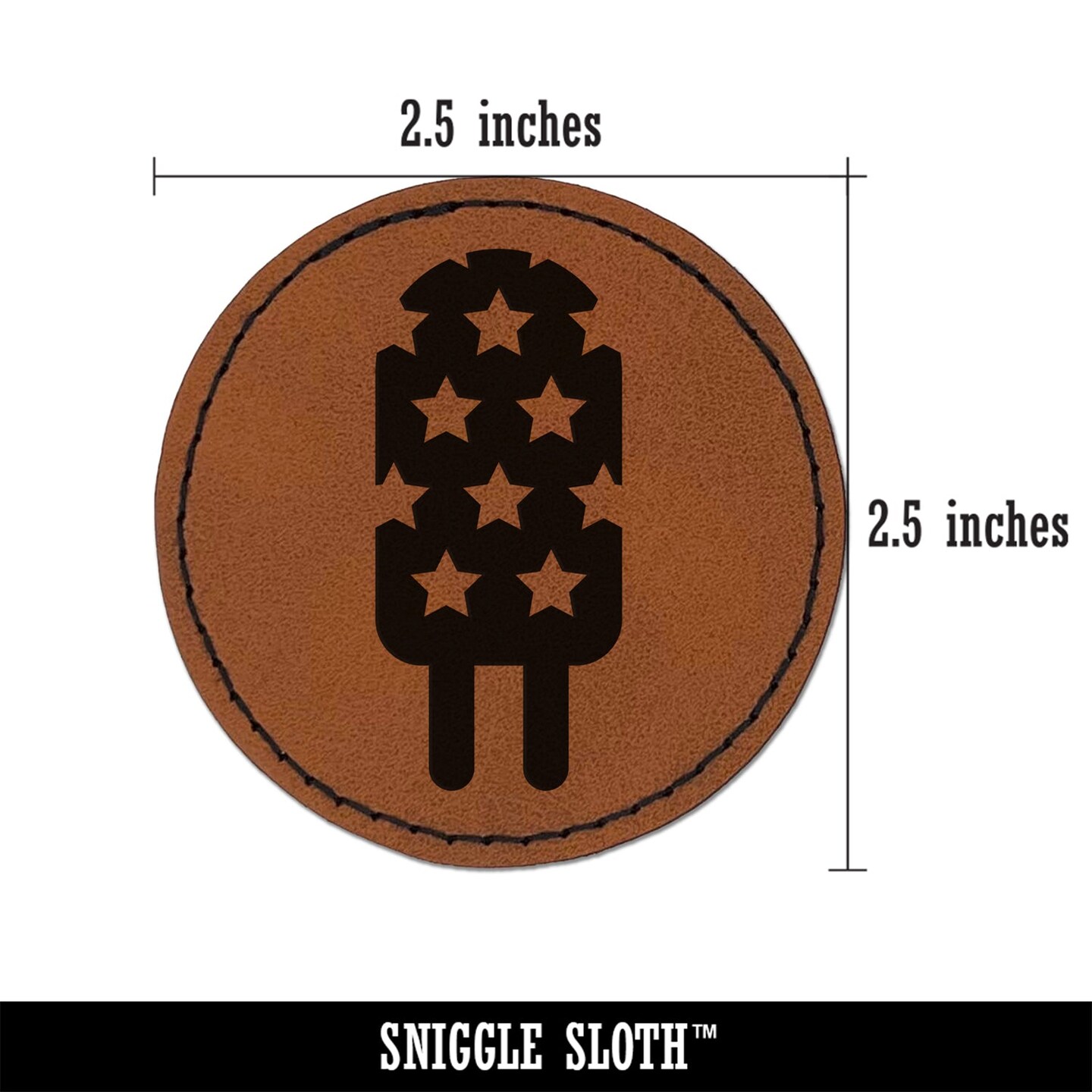 Patriotic Summer Popsicle Ice Cream July 4th Round Iron-On Engraved Faux Leather Patch Applique - 2.5&#x22;