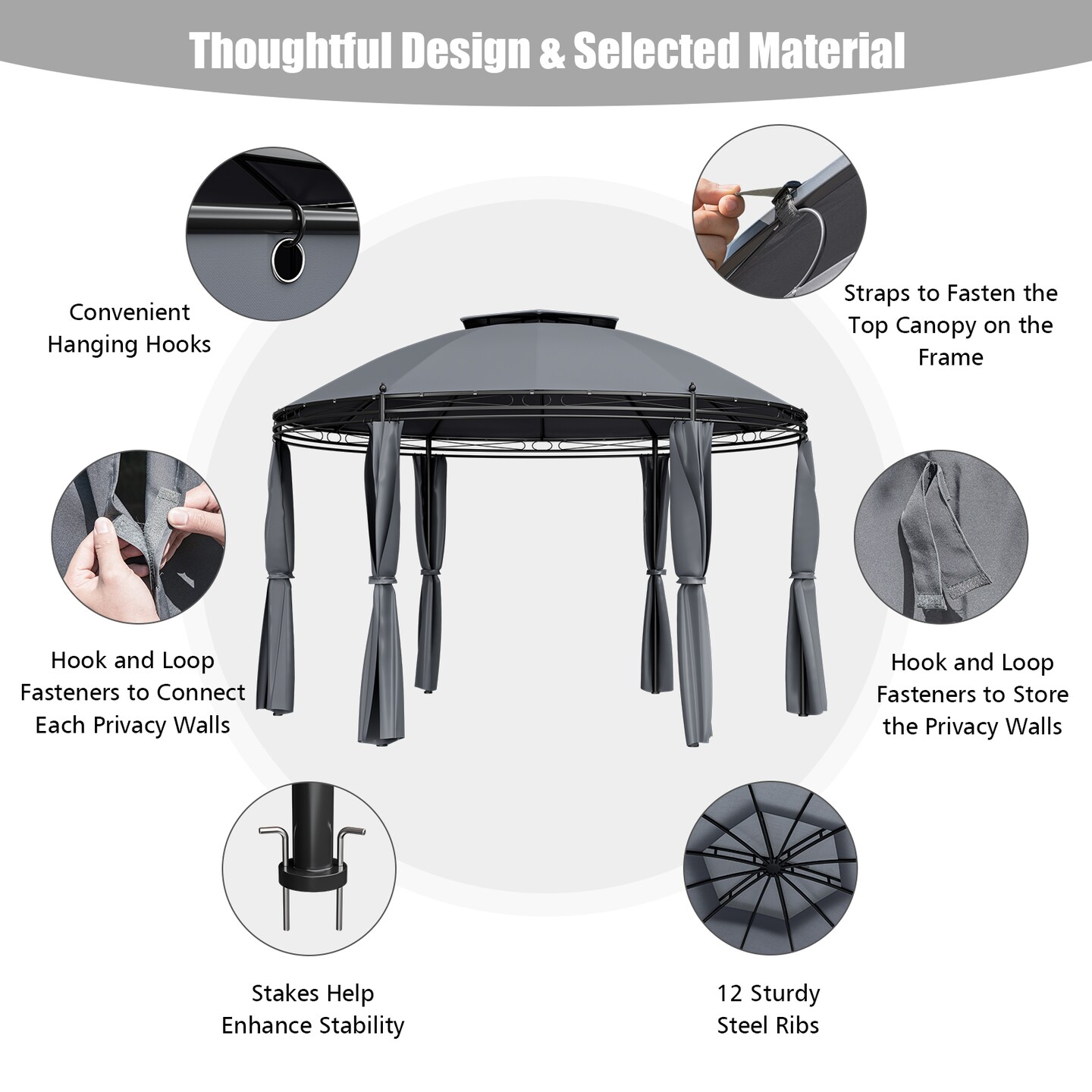 Outdoor Patio Round Dome Gazebo Canopy Shelter with Double Roof Steel