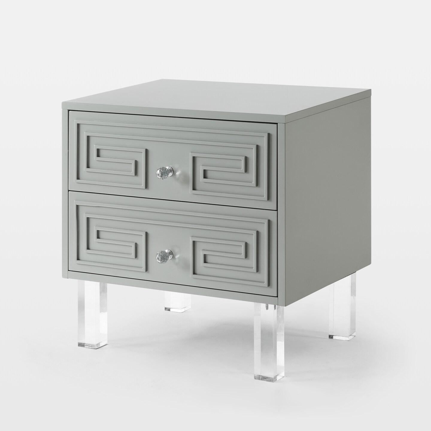 Isobel Modern Greek Key Lacquered Lucite Leg Side/Accent Table /Nightstand