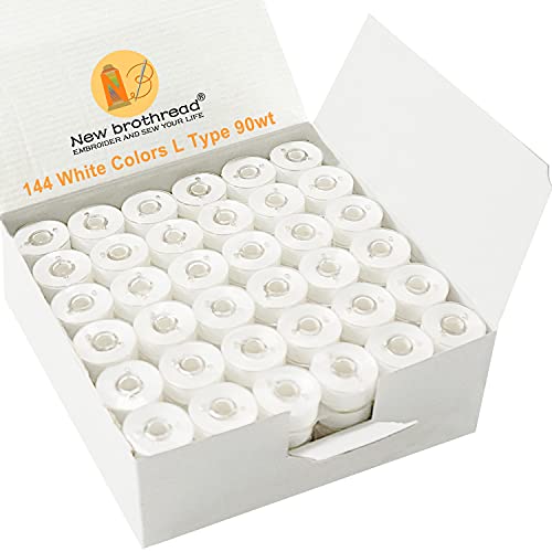 New brothread 144pcs Type L (SA155) Size White Prewound Bobbin Thread  Plastic Side for Particular Embroidery and Sewing Machines - 90 Weight  Cottonized Soft Feel Polyester Sewing Thread