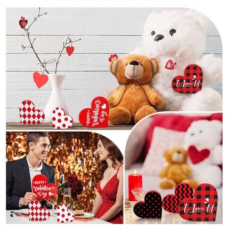 3 Pieces Valentine's Day Wooden Heart Shaped Tiered Tray Decor