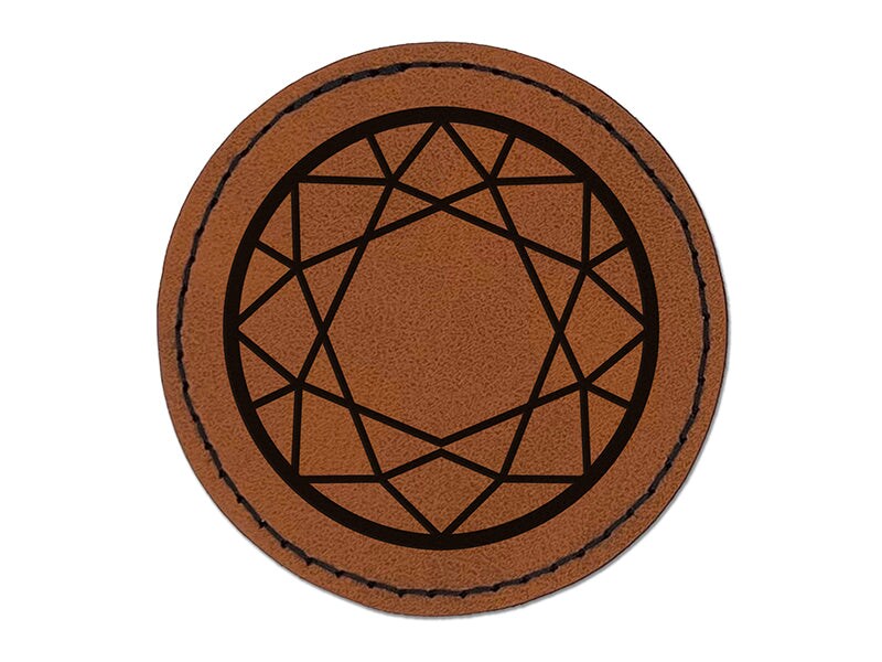 Round Gem Diamond Cut Jewelry Round Iron-On Engraved Faux Leather Patch Applique - 2.5&#x22;