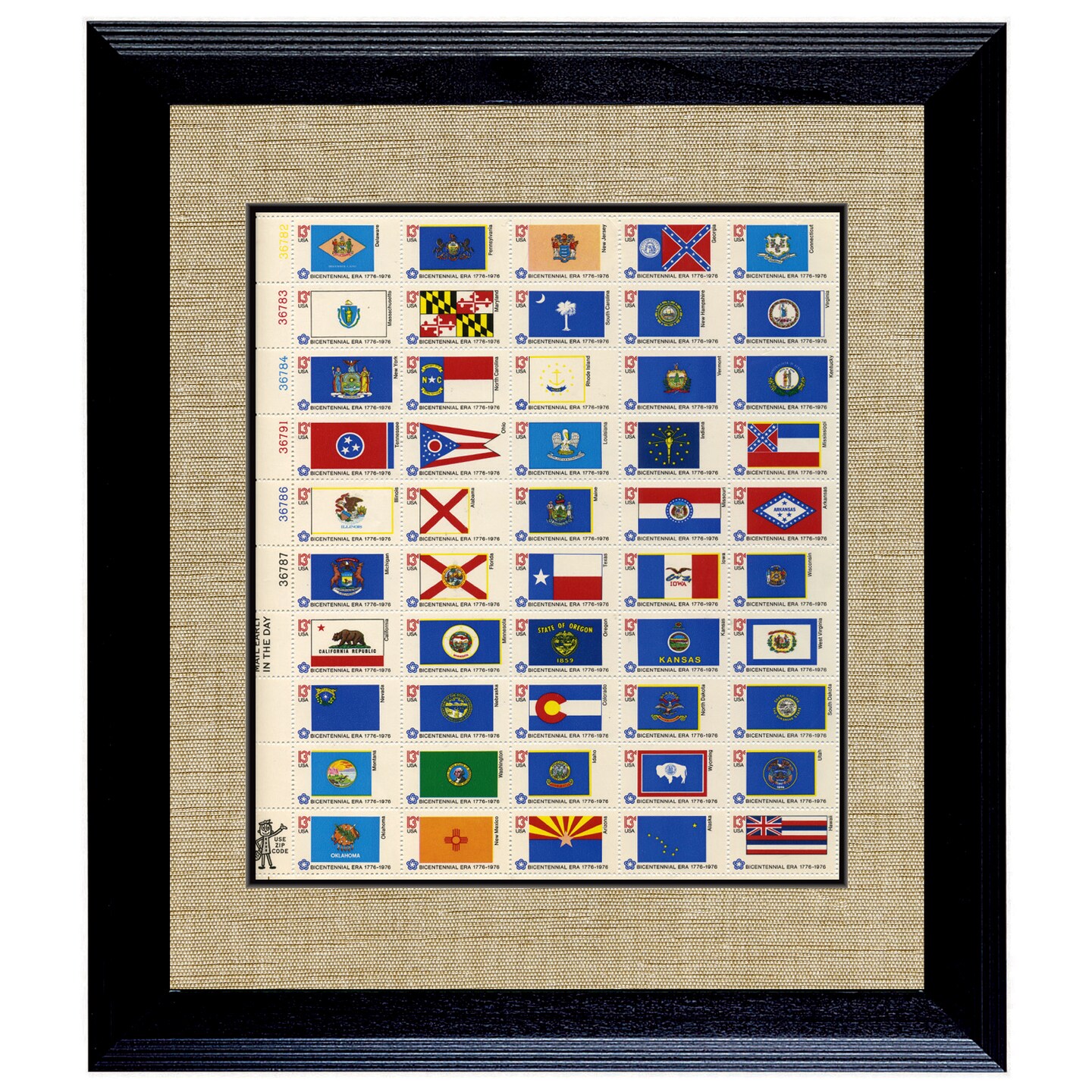 U.S. State Flag Stamp Sheet in 16x14 Wood Frame