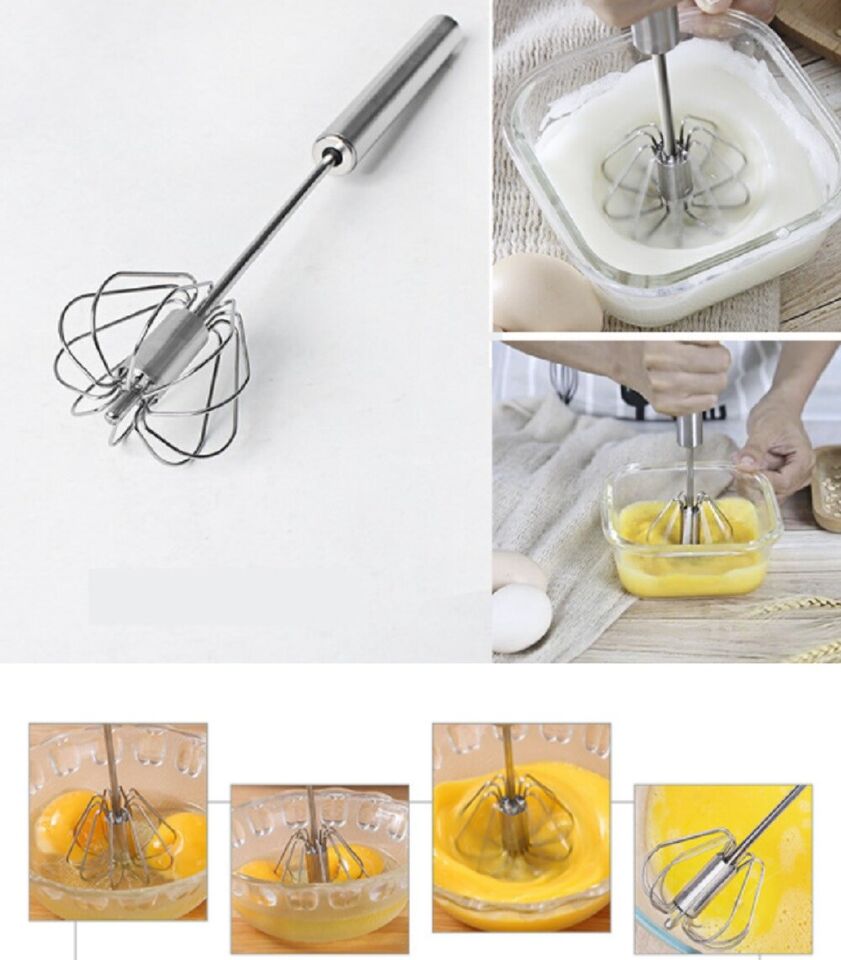 Semi-automatic stainless steel egg whisk, Effortless blending with a hand push design.