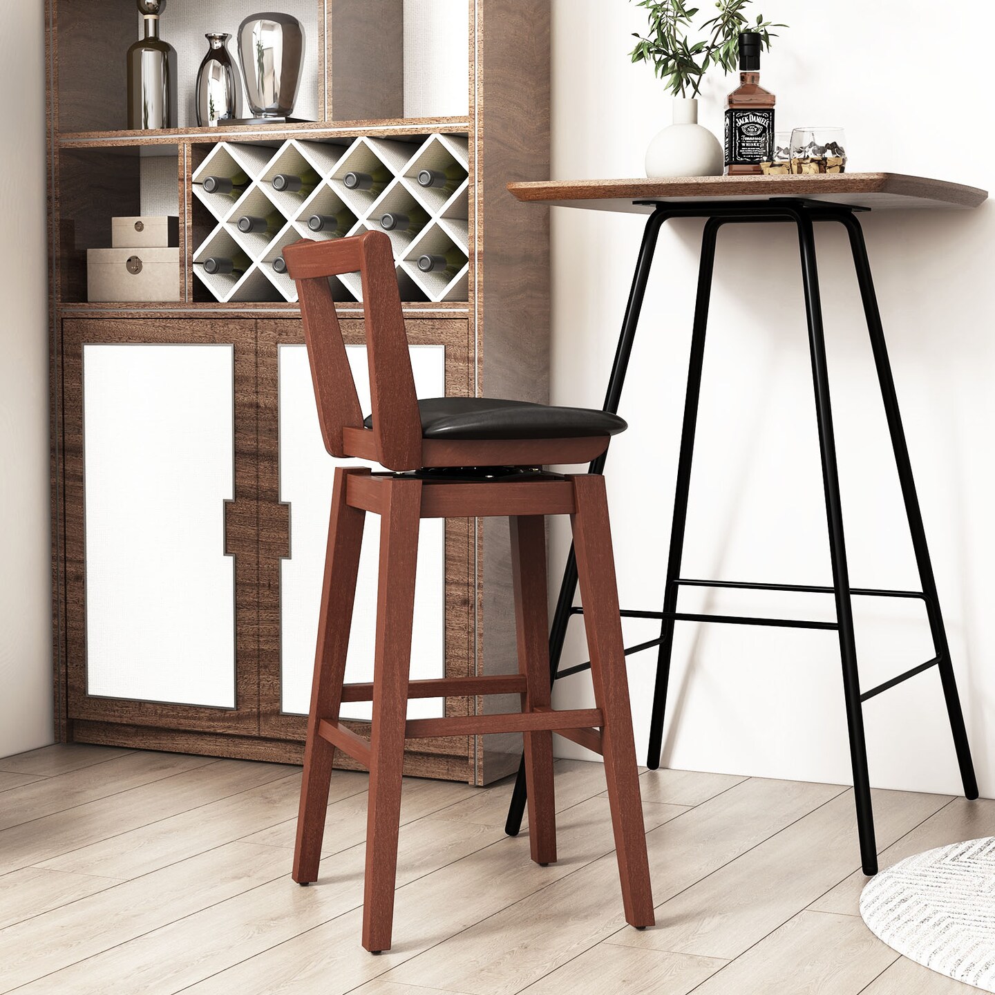 Costway Swivel Counter Height Bar Stool 26&#x27;&#x27; Upholstered PU Leather Hollow Backrest