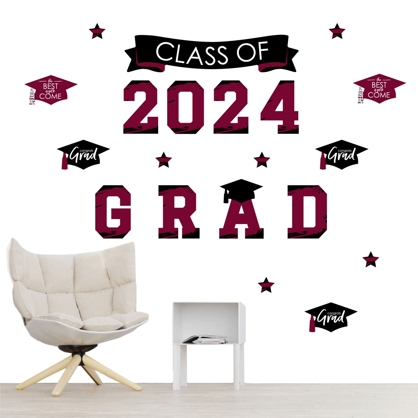 Big Dot of Happiness Maroon Class of 2024 Graduation Party Wall Decals