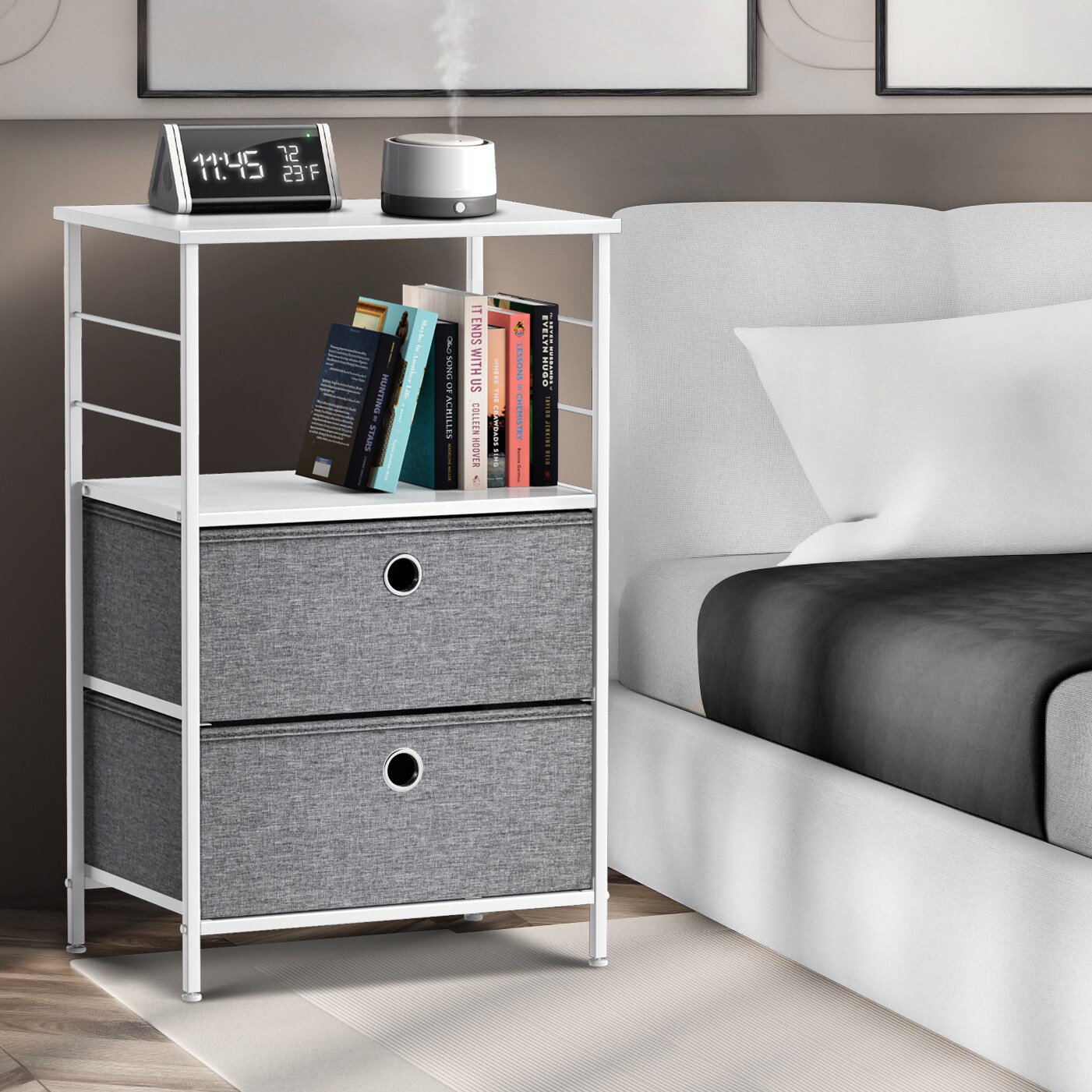 Sorbus Nightstand 2-Drawer Shelf Storage - Bedside Furniture & End Table Chest Dresser with Steel Frame, Wood Top & Easy Pull Fabric Bins for Home, Bedroom, Closets, Bathroom, Office & College Dorm