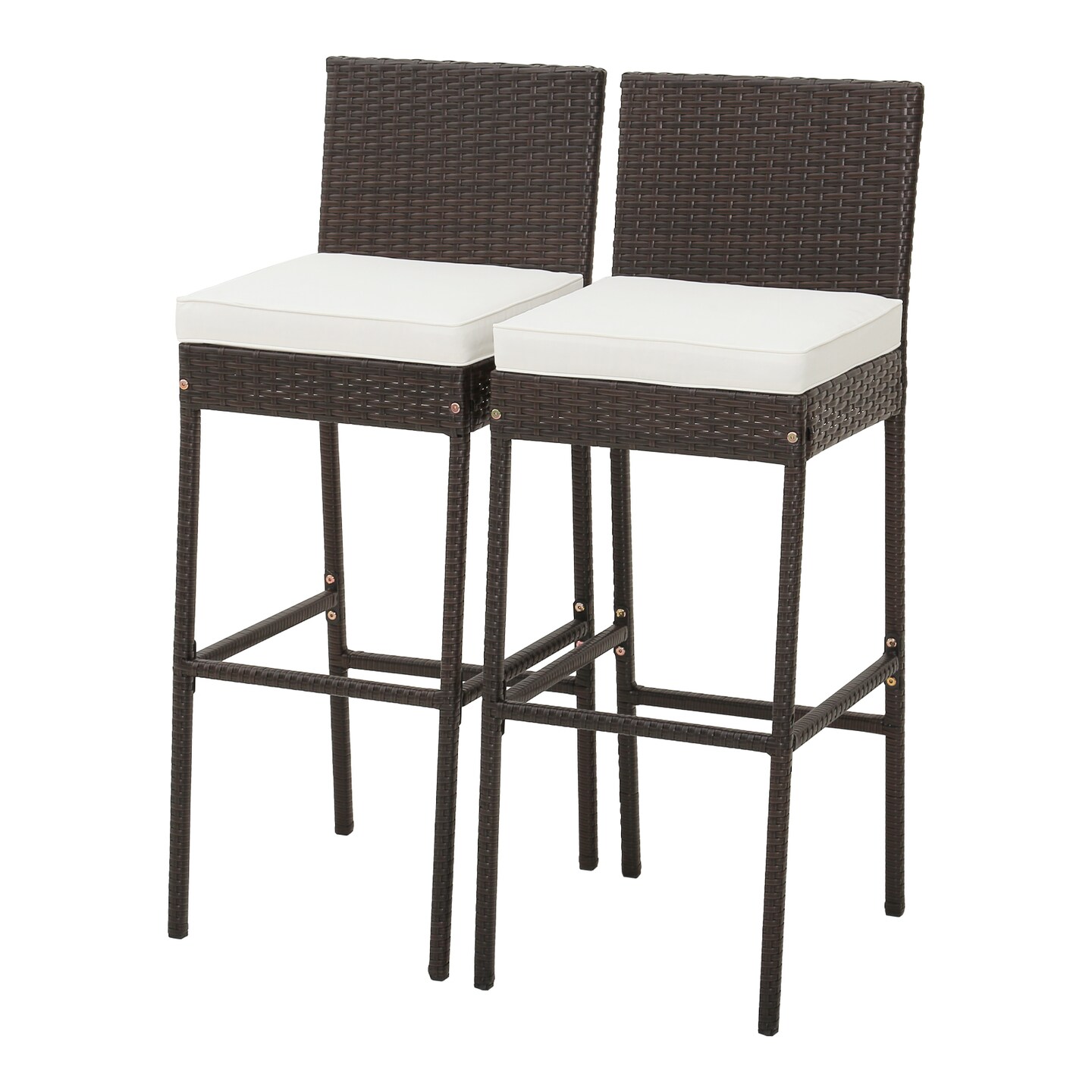 Patio Cushioned Wicker Barstools with Cozy Footrest