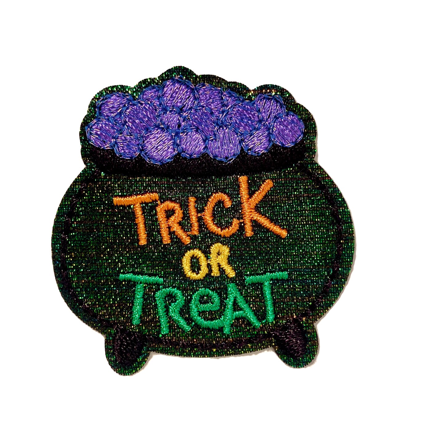 Halloween Trick or Treat, Black Cauldron, Spooky, Embroidered, Iron on Patch