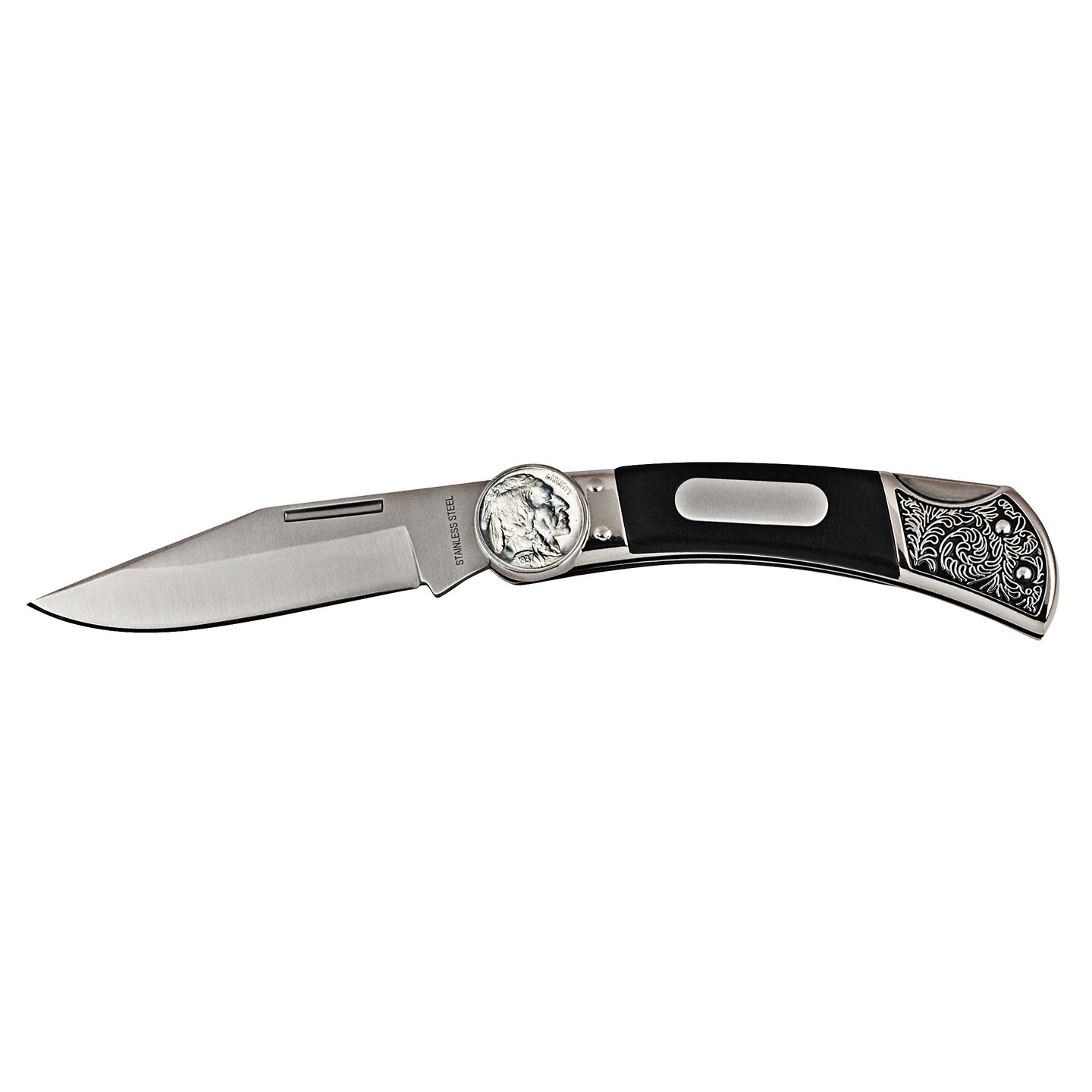 Buffalo Nickel Wood Pocket Knife With Engravable Plate