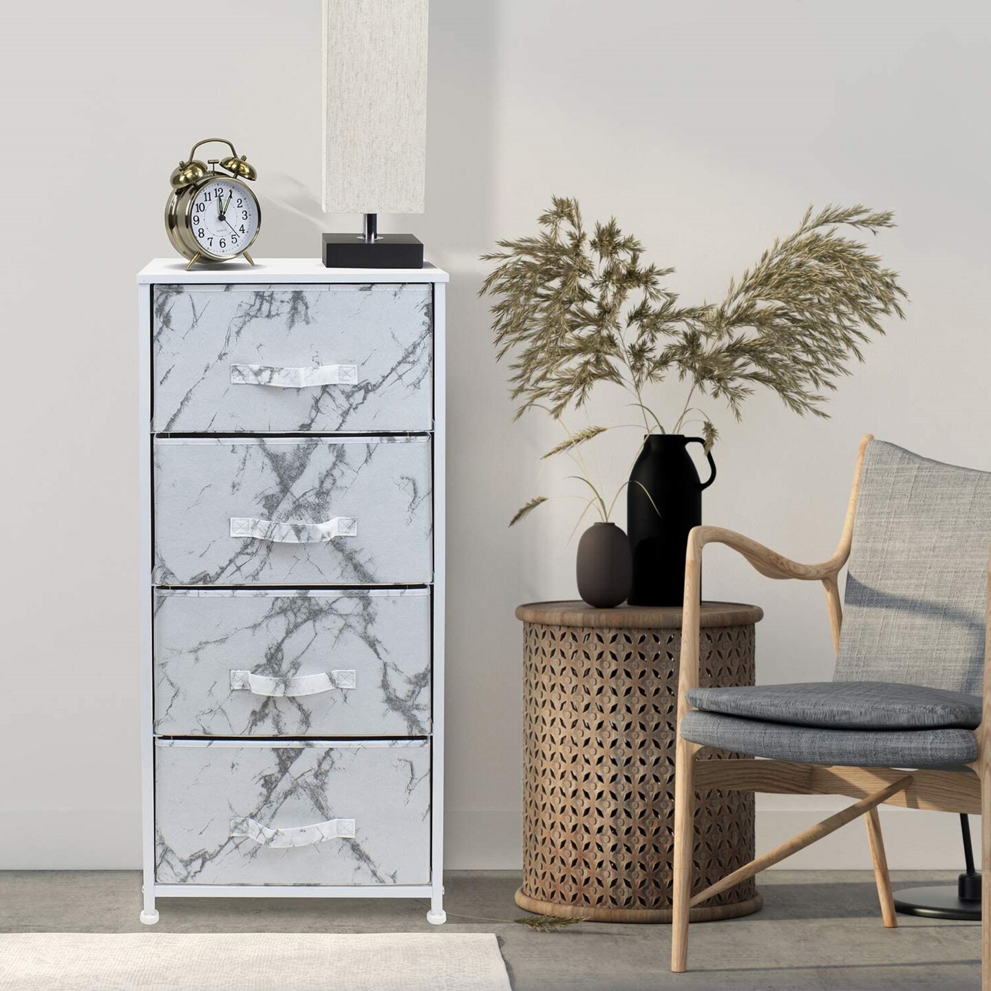 Sorbus Dresser with 4 Drawers - Bedside Furniture &#x26; Night Stand End Table Dresser with Steel Frame, Wood Top, Easy Pull Fabric Bins for Home, Bedroom Accessories, Office &#x26; Dorm