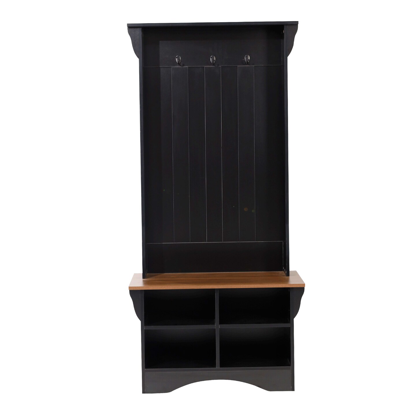 Merrick Lane Whitman Hallway Tree with Bench Seating, 3 Single Coat Hooks and Lower Storage with Adjustable Shelves