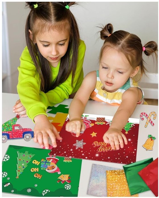 Christmas Craft for Children,Christmas Foil Fun Art Kit for Children Ages 4 to 8,Christmas No Mess DIY Artistic Activity