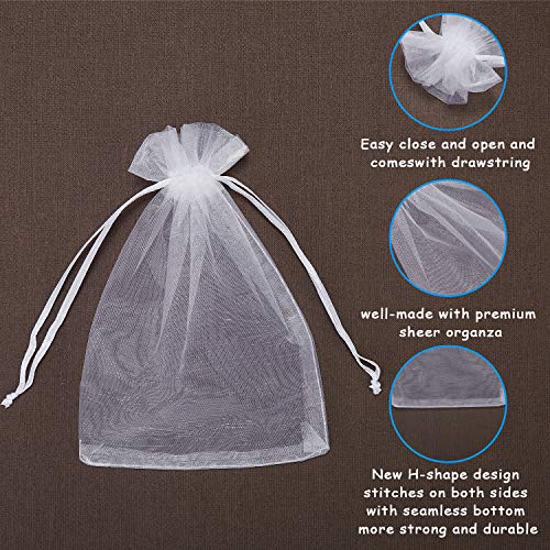 100 Pieces 4x6 (10x15cm) White Sheer Organza Bags for Wedding Favor With Drawstring, Premium Jewelry Pouches Party for Festival Gift ,Candy , Fruit Protection