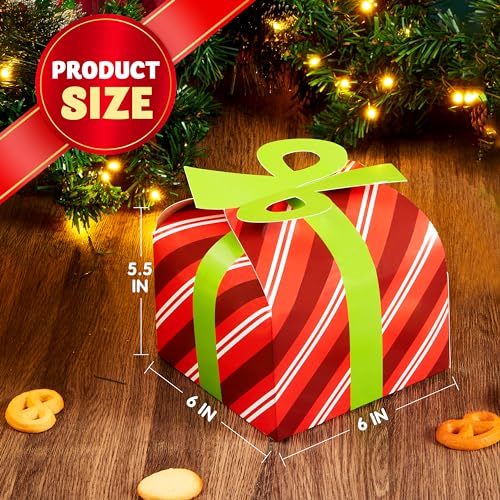 JOYIN 24 PCS 3D Christmas Goodie Boxes with Bow for Holiday Xmas Goodie Paper Boxes, School Classroom Party Favor Supplies, Candy Treat Cardboard Cookie Boxes