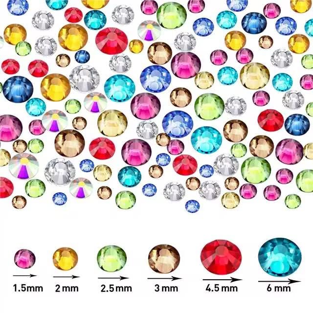 2000 Pieces Flat Back Gems Round Crystal Rhinestones 6 Sizes (1.5-6 mm) with Pick Up Tweezer and Rhinestones Picking Pen for Crafts Nail Face Art Clothes Shoes Bags DIY (Multicolors)