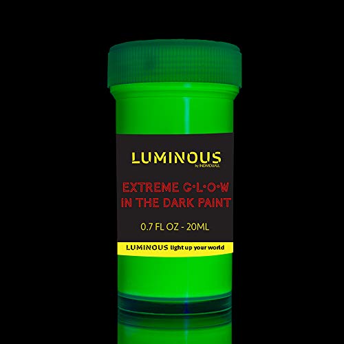 Luminous Extreme Glow in The Dark Paint - Set of 8 x 20 ml / 0.7 fl oz pots - Self-Luminous Glowing Neon Paints &#x2013; High Pigmentation Long-Lasting Phosphorescent Paints