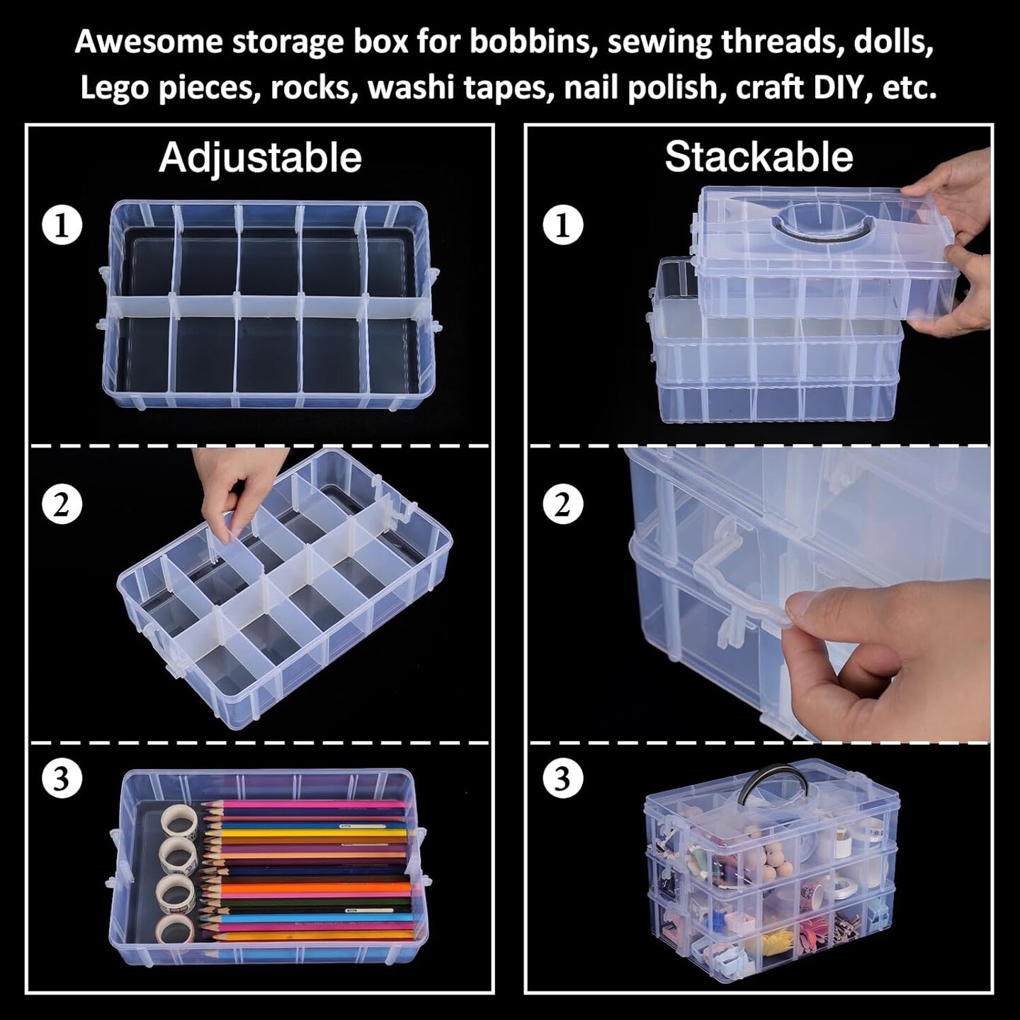 7 Tier Stackable Storage Container Box with 70 Compartments