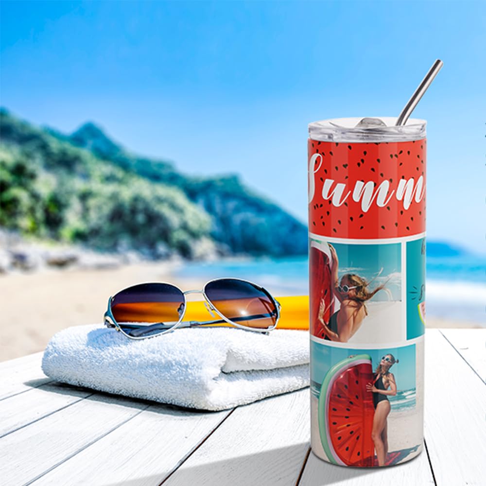 4 Pieces Life Sublimation Blanks Skinny Tumbler White 20 OZ Straight Stainless Steel Tumbler with Metal Straw for Mug Tumbler Heat Press Machine Sublimation Printing 4 Pack
