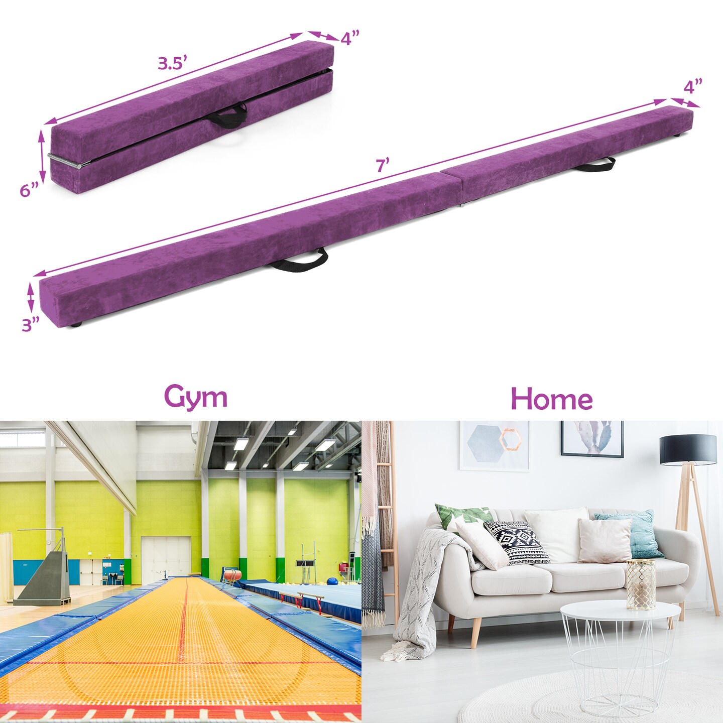 7 Feet Folding Portable Floor Balance Beam with Handles for Gymnasts