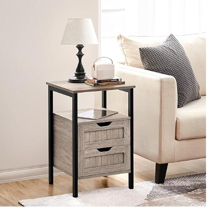 Bedside Table Bedside Cupboard with Adjustable Feet, Wooden Bedside Cabinet Sofa Side Table End Table for Bedroom/Small Space, Gray
