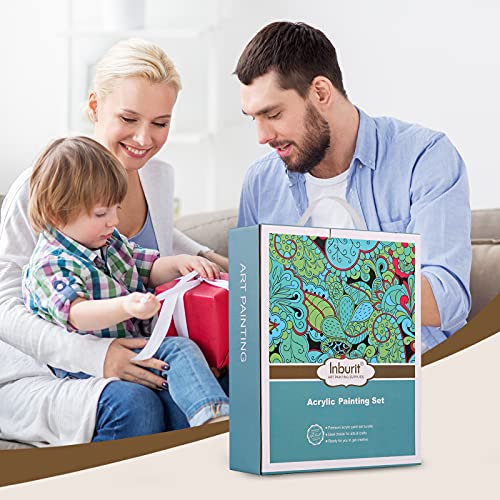Art Paint Set for Kids, Painting Supplies Kit with 5 Canvas Panels, 8 Brushes, 12 Acrylic Paints, Multi-Function Table Easel, Etc, Premium Acrylic Paint Set for Students, Kids and Beginner.
