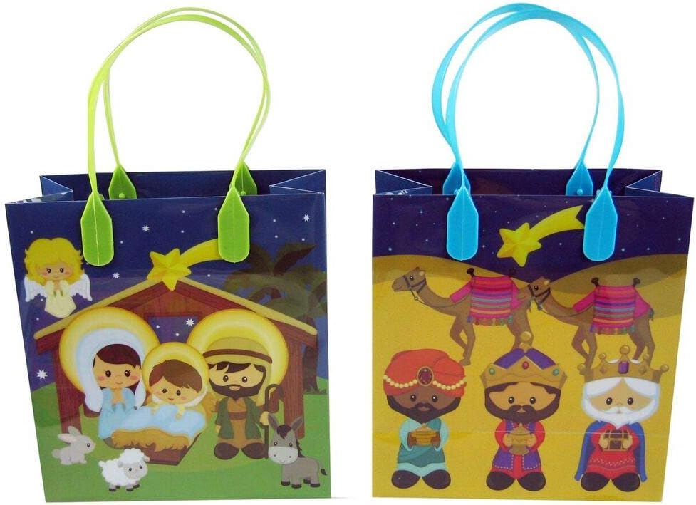 Tiny Mills Nativity Party Favor Bags Treat Bags, 12 Pack