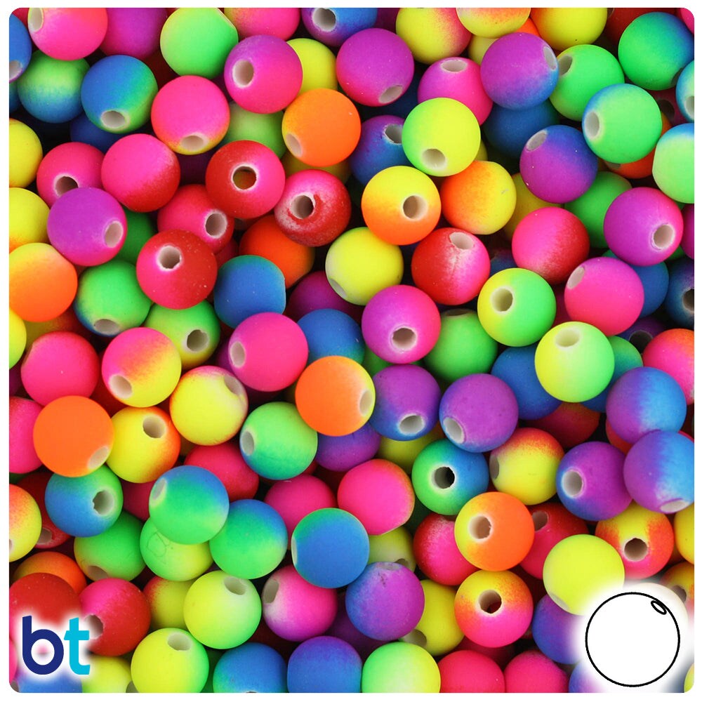 BeadTin Neon Two Tone Rubberized 8mm Round Plastic Craft Beads (175pcs)