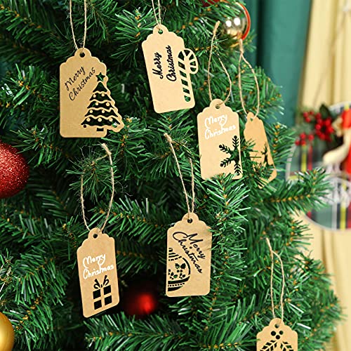 Koogel Christmas Hollow-Out Gift Tags,140 pcs Kraft Paper Tags,Kraft Paper Christmas Gift Tags with 7 Different Designs Christmas Tags for Christmas DIY Craft Presents Party Hanging Decorations