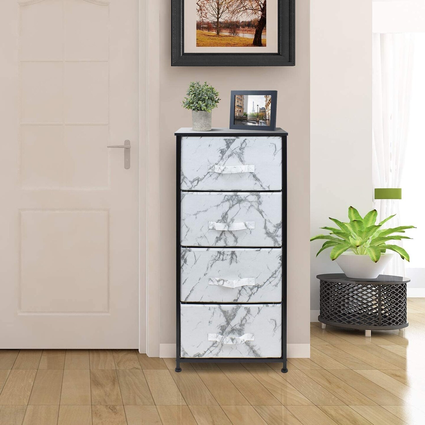 Sorbus Dresser with 4 Drawers - Bedside Furniture &#x26; Night Stand End Table Dresser with Steel Frame, Wood Top, Easy Pull Fabric Bins for Home, Bedroom Accessories, Office &#x26; Dorm