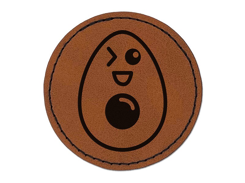 Yummy Avocado Kawaii Round Iron-On Engraved Faux Leather Patch Applique - 2.5&#x22;