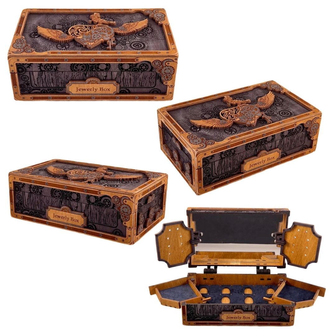 Urbalabs Wooden Heart Gears With Angel Wings Jewelry Box Steampunk Treasure  Chest Wood Jewelry Boxes Organizers Treasure Chest Multi Compa