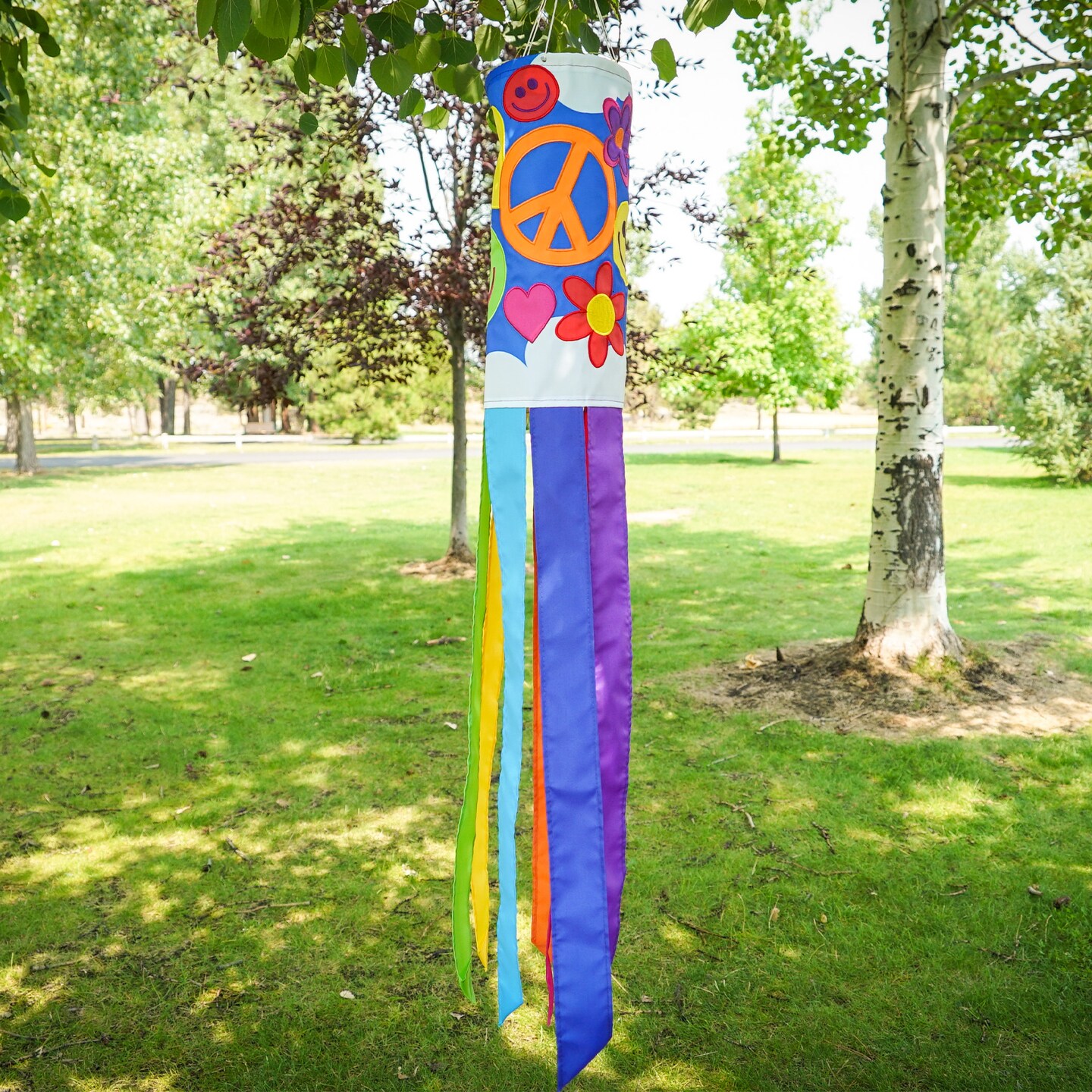 In the Breeze 5214 &#x2014; Peace, Love &#x26; Happiness 40-inch Windsock &#x2014; Fun, Novelty &#x27;60s Inspired Hanging Garden D&#xE9;cor