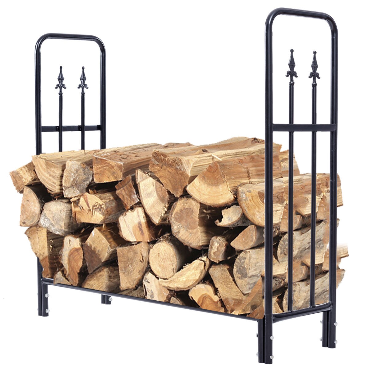 Costway 4 Feet Outdoor Heavy Duty Steel Firewood Log Rack Wood Storage Holder Black