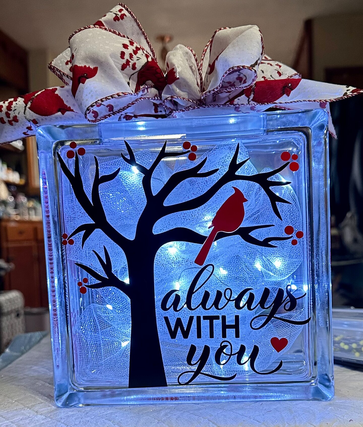 Always with you - Condolence, Remembrance, Memorial, Sympathy Gift,  Keepsake. Lighted Glass Block., image size:1440x1694