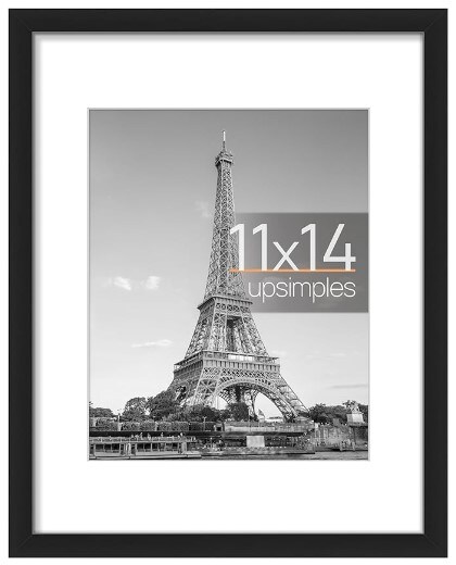 11x14 Picture Frame, Black, Wall Hanging Photo Frame, Display Pictures 8x10 with Mat or 11x14 Without Mat, 1 Pack